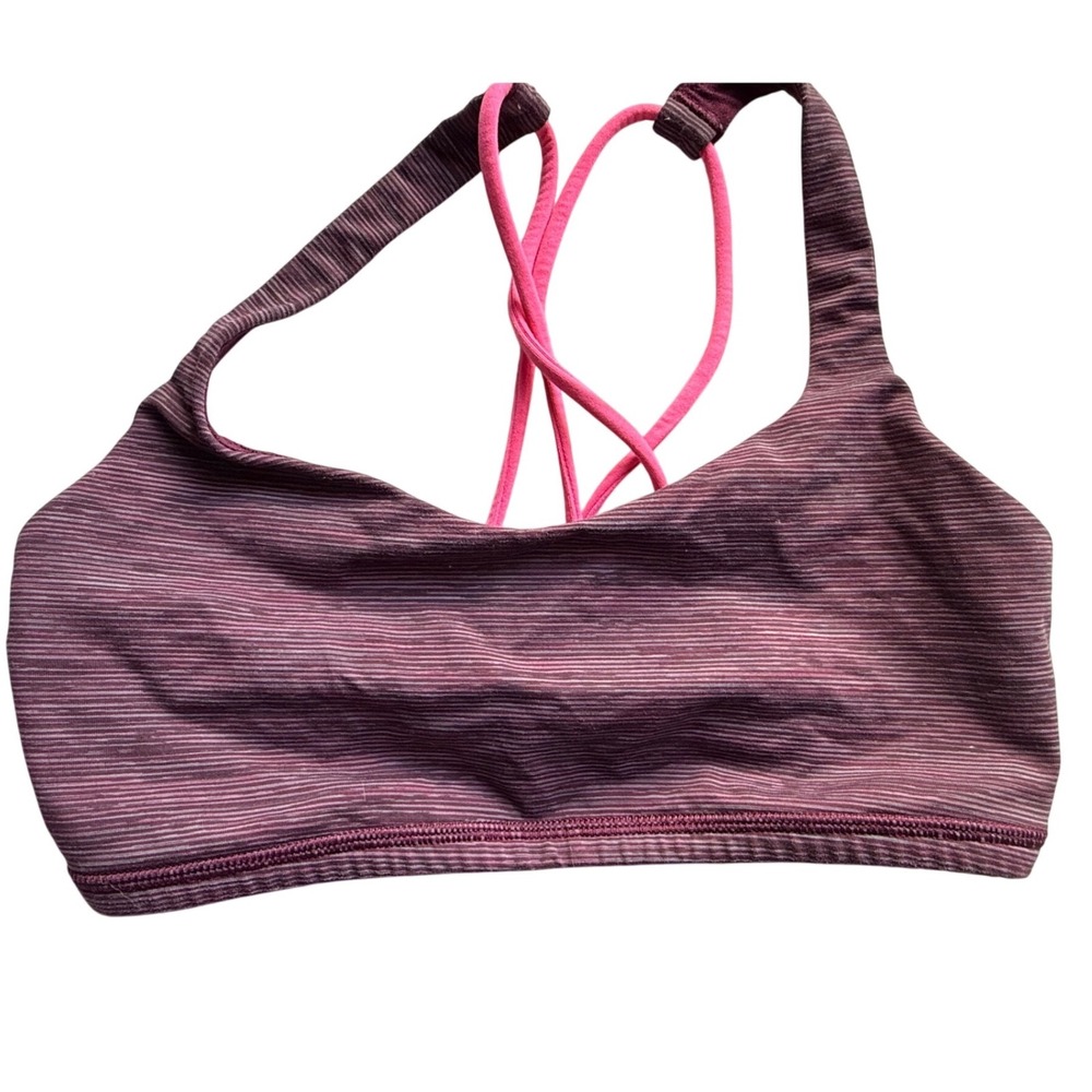 Lululemon Free To Be Bra Purple Pink Stripe Strappy Back Yoga Sports Bra XS